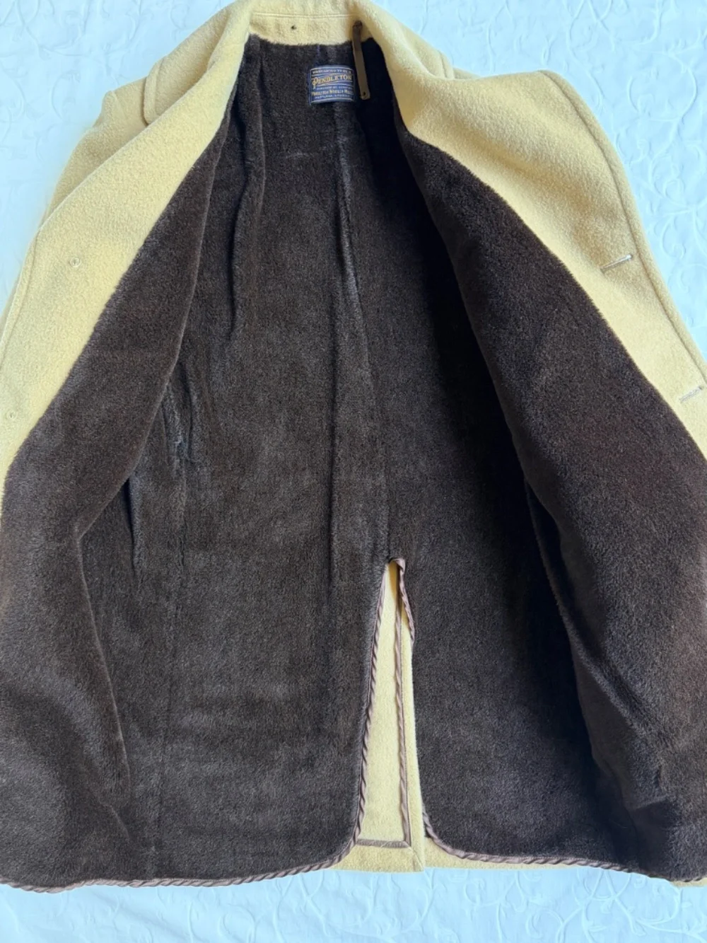 Men’s 1970s Pendleton Virgin Wool Car Coat Camel Tan